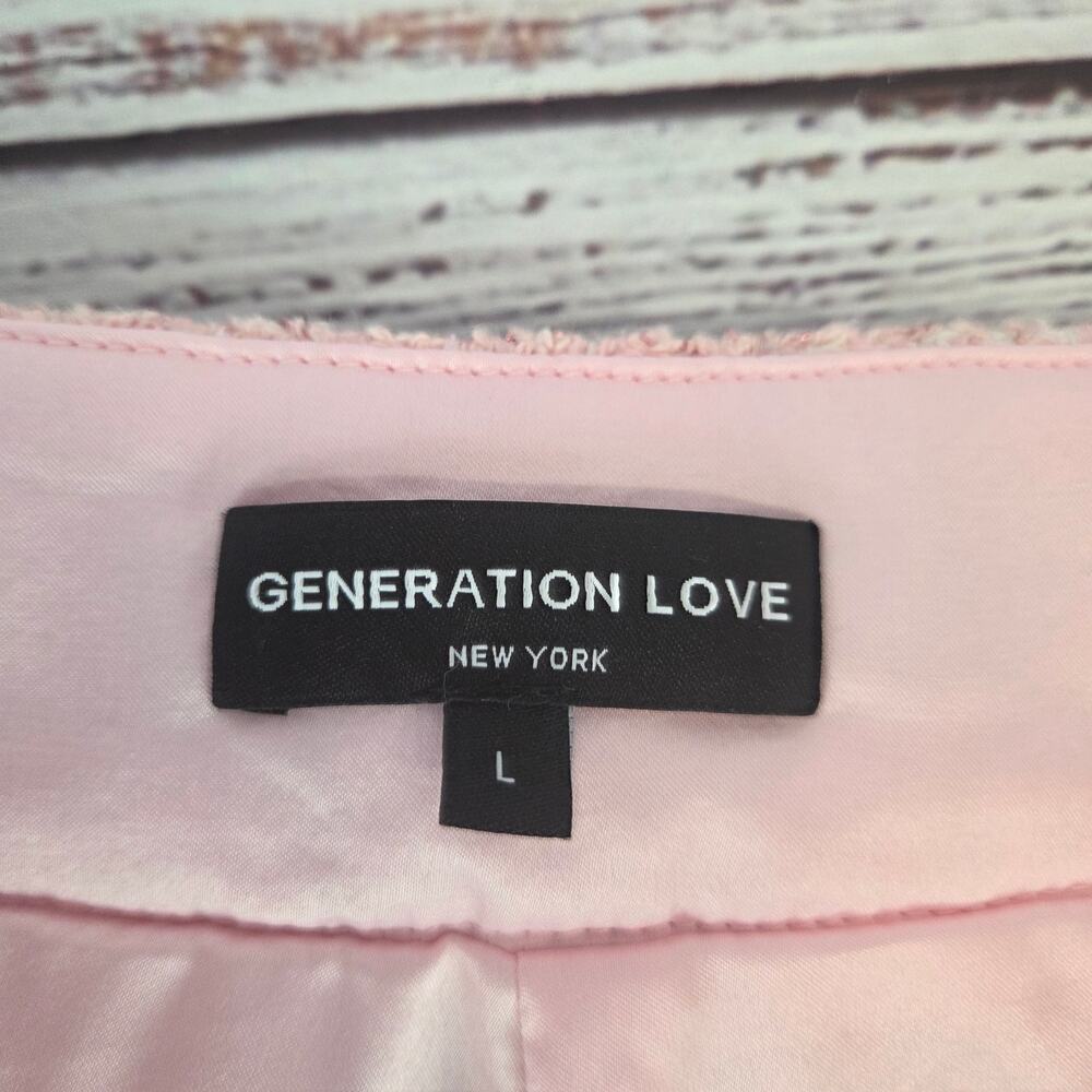 Generation Love Lizzy Tweed Light Pink Shorts L High Rise Fringe Hem Kawaii Twee - Picture 8 of 15